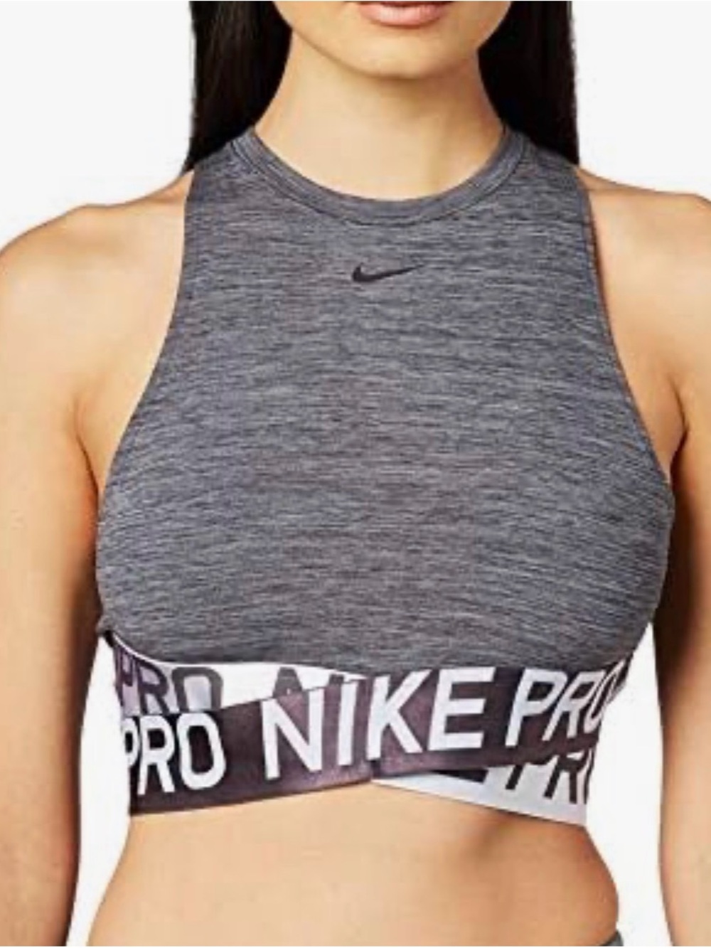 Nike Pro Gray High-Neck Sports Bra Interlocking Strap